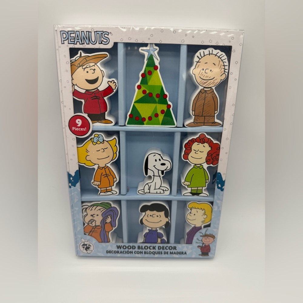 Peanuts Wood Block Christmas Decor Charlie Brown Snoopy Lucy Linus Sally Holiday